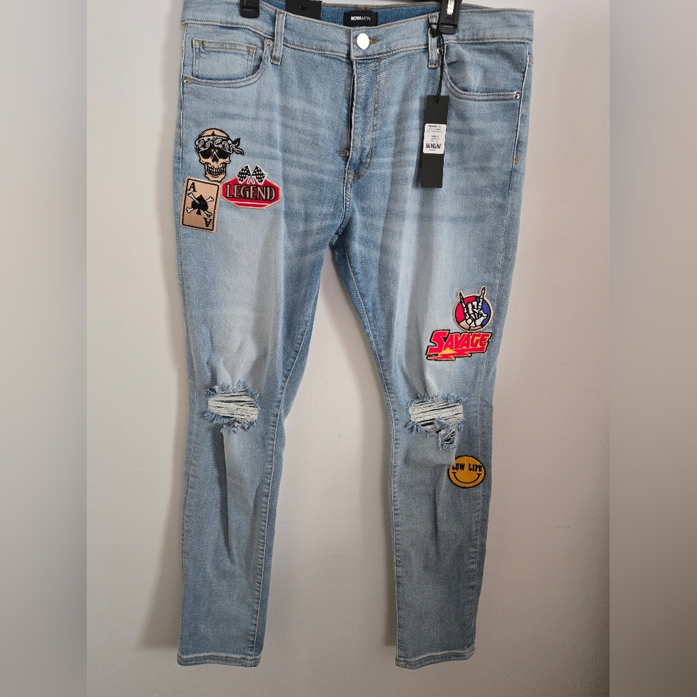 Men's Distressed Biker Patch Skinny Jeans Size 38/30 NWT